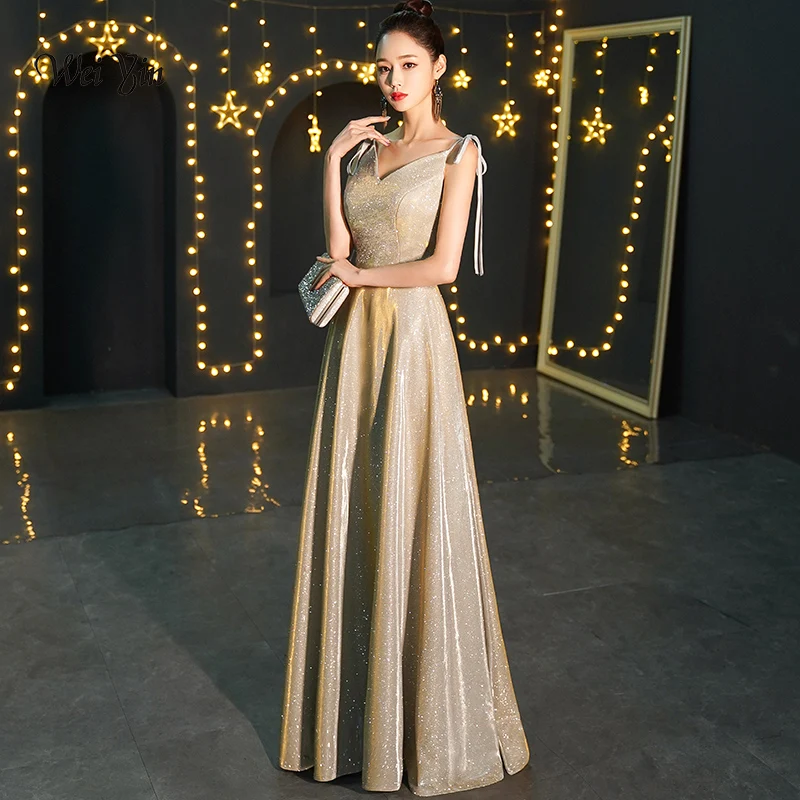 

weiyin Sexy Satin Evening Dress 2019 Long A line Prom Dresses Evening Party Dresses Evening Gown Robe De Soiree WY1512
