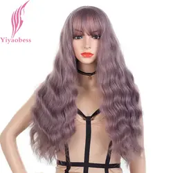 Yiyaobess 28 дюймов светло-фиолетовый розовый Кукуруза Волнистые парик с челкой жаропрочных синтетических волос Природные длинные парики для