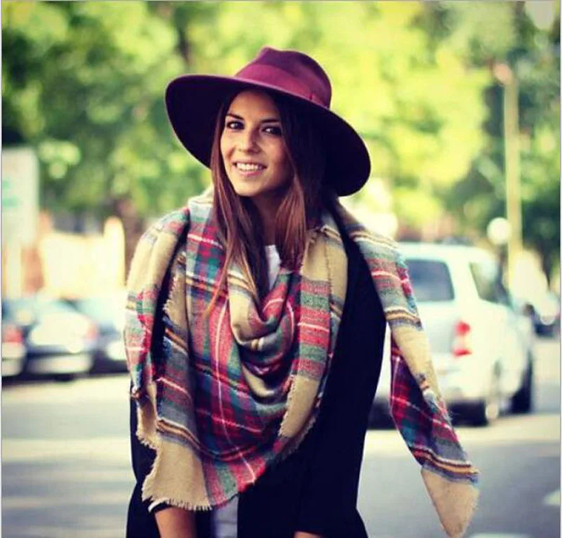 Women Winter Warm Checked Plaid Scarf Large font b Tartan b font Wrap Shawl Stole Pashmina