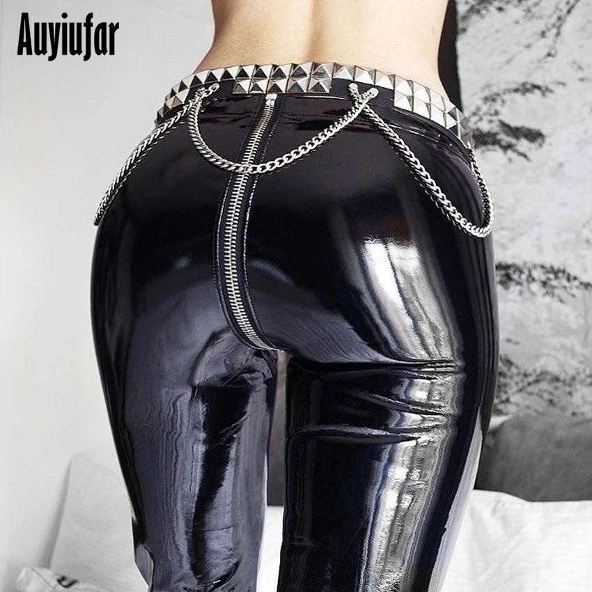 

Auyiufar Leather Pants with Zipper Pantalon Femme Streetwear Gothic Skinny Harajuku Black Women's Pants 2019 High Waist Trousers