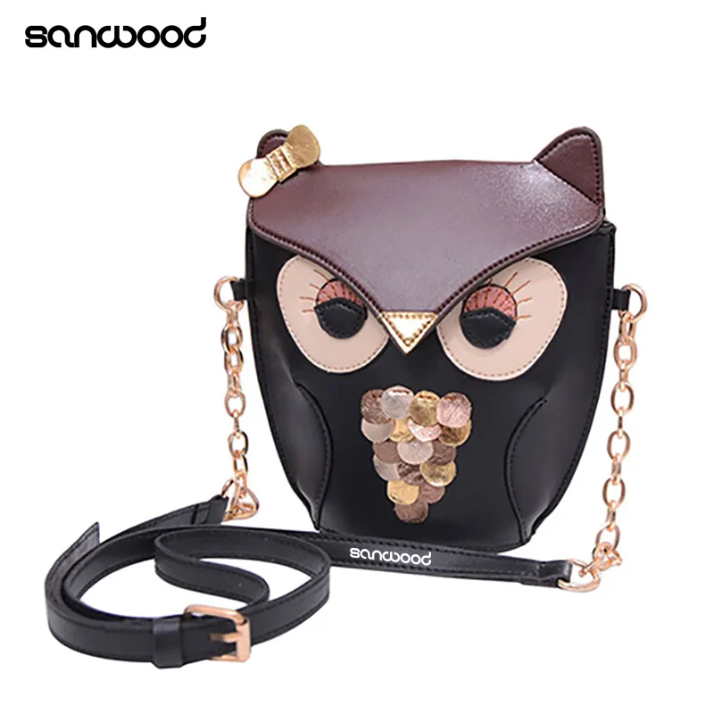 

2016 Fashion Product Girl's Owl Sequins Faux Leather Splicing Chain Shoulder Cross Body Messenger Bag