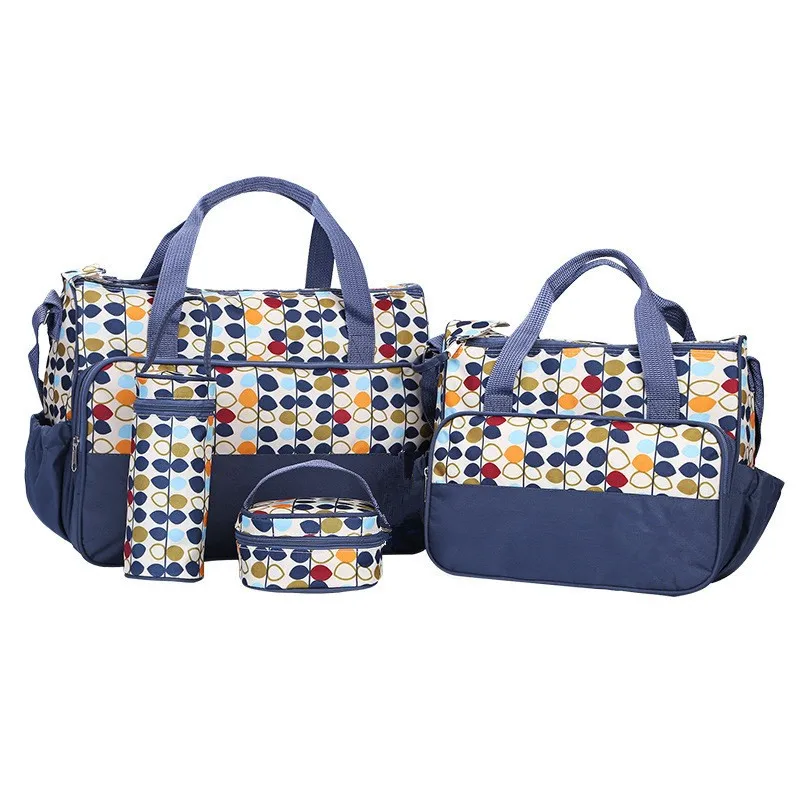 Five Sets Baby Diaper Bag Fashion Multi function Waterproof Print Mom Bag Baby Out Care Bags ...