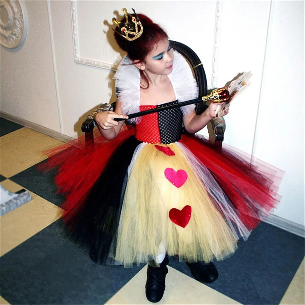 

Queen Of Hearts Girls Tutu Dress for Birthday Kids Party Dresses for Girl Cosplay Costume Princess Long Dress Vestido Menina