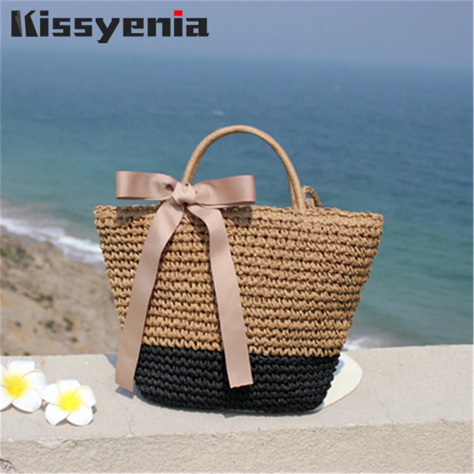 Kissyenia INS Hot Women Straw Bali Beach Bags Bohemia 100% Handmade Woven Handbags Wicker Knitted Travel Shoulder Bags KS1223