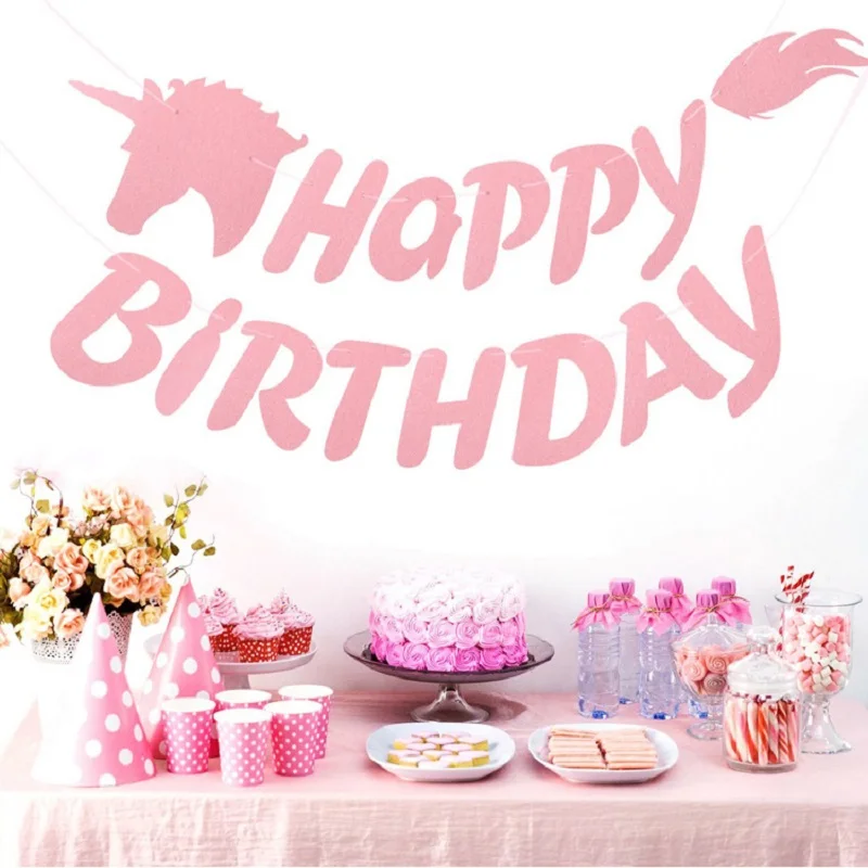 Us 3 4 38 Off Unicorn Theme Diy Garland Happy Birthday Pink Unicorns Banner Bunting Hanging Birthday Party Supplies Bedroom Decor Unicornio In
