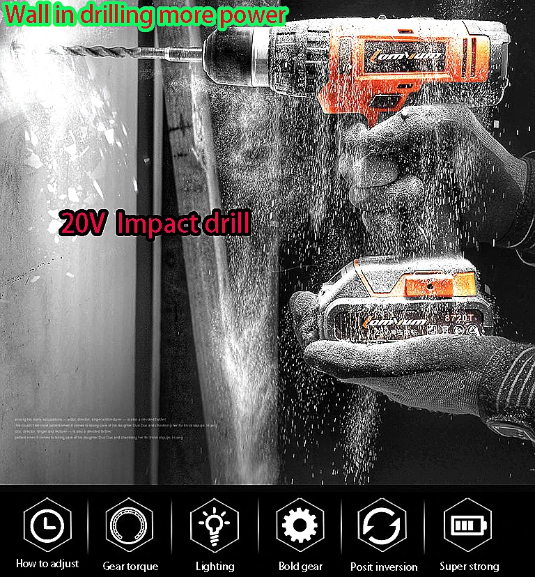 20V Electric screwdriver Rechargeable Lithium Battery Cordless Power Tools Impact Drill (6)