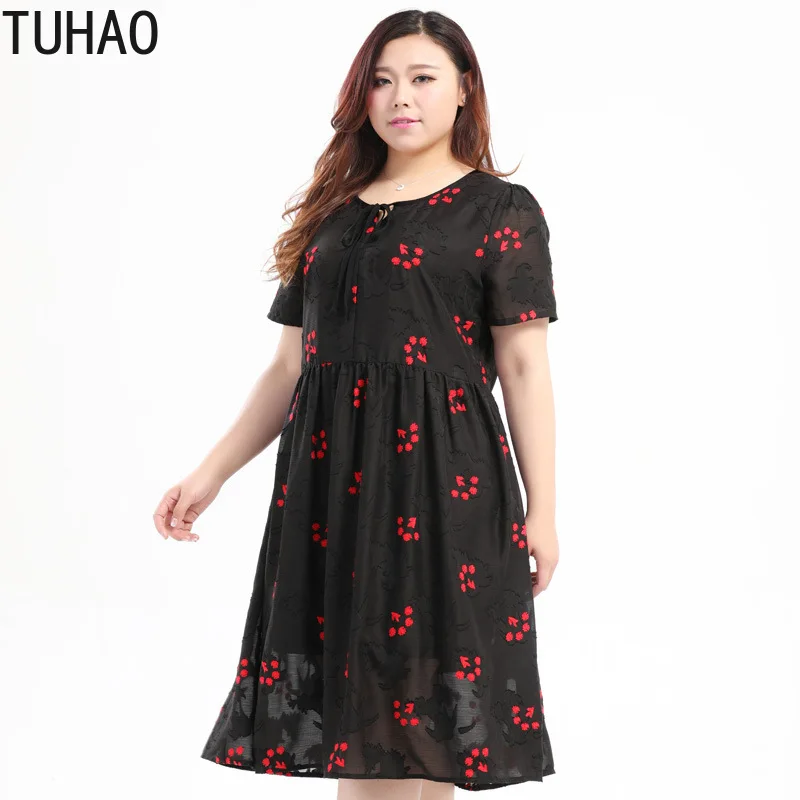 

TUHAO Plus Size 10XL 9XL 8XL Elegant Party Women Dresses Office Dress 6xl 5xl 2019 Summer Dress Floral Embroidery Dresses MS
