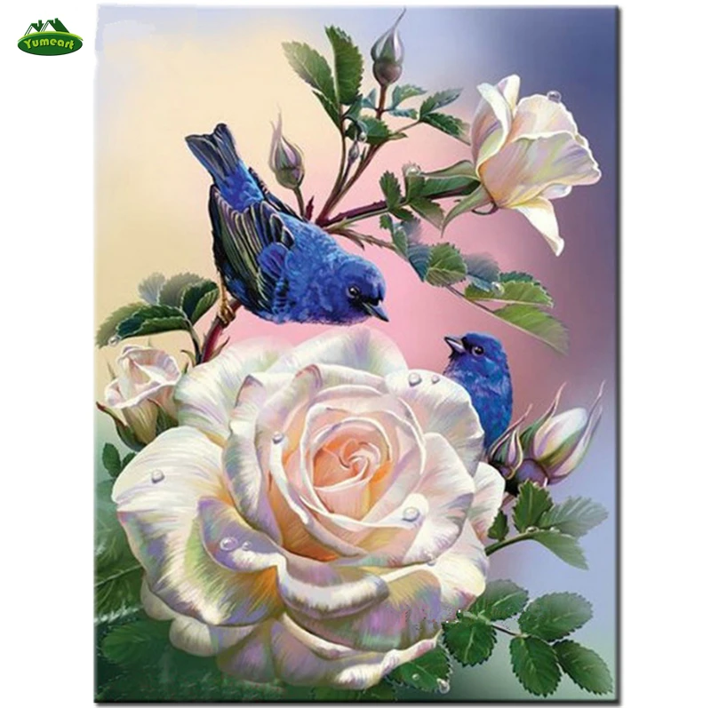 Diamond Painting Flower Blue Parrots Mosaic Art Picture Needlework Crystal Kits
