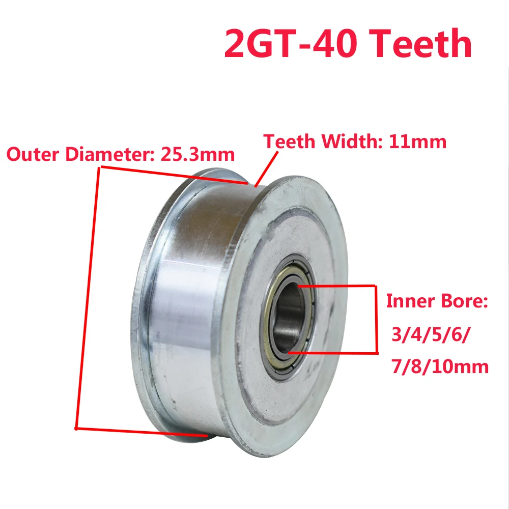 2GT 40 Teeth Synchronous Wheel Idler Pulley 3/4/5/6/7/8/10mm Bore 11mm width with Bearing for GT2 Timing Belt