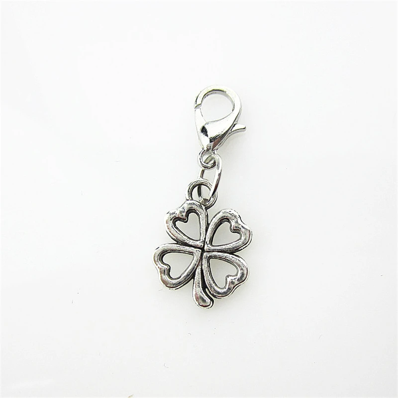 New 100pcs Four Leaf Clover Dangle Charms Lobster Clasp Charms Diy