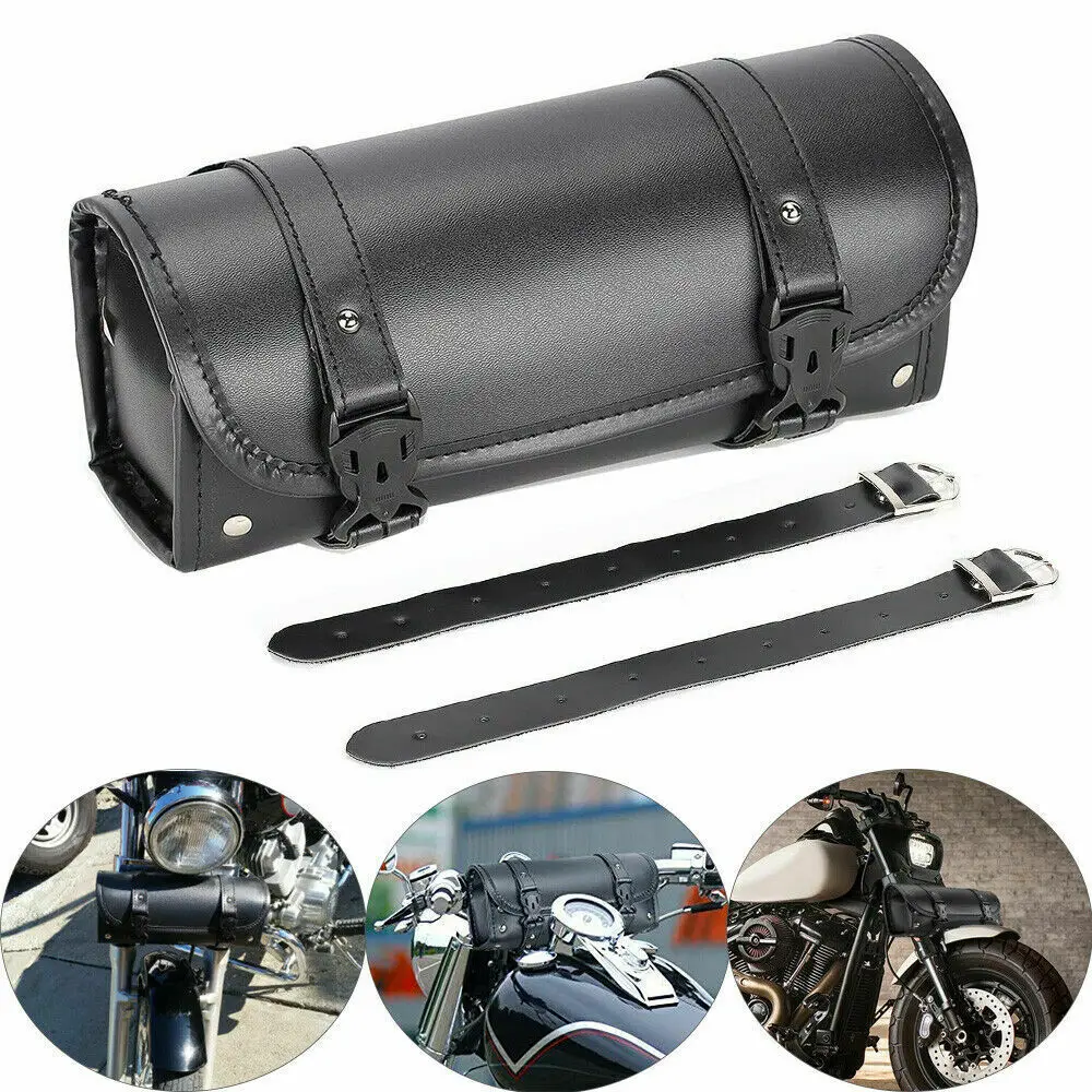 

Black Waterproof Universal Motorcycle Mini Handlebar Sissy Bar Saddlebag Roll Fork Tool Bag PU Leather For Touring Sportster