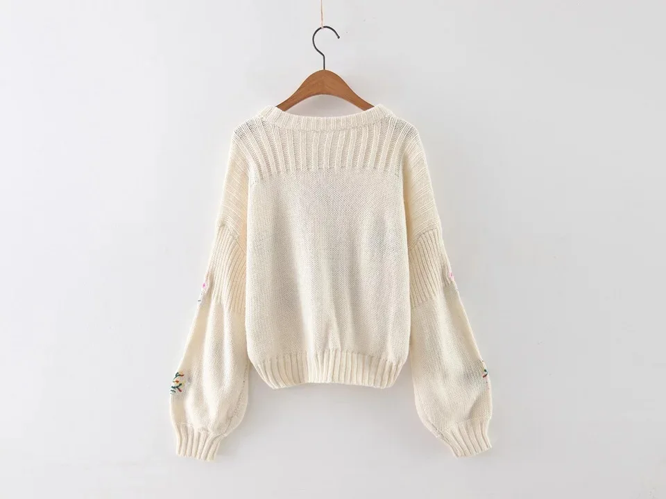8533 Black Europe Knitted 2017 New Pullovers United Rabbit Fall Flower white A0808z10 And Embroidery The States Wool ZS6wZqdg