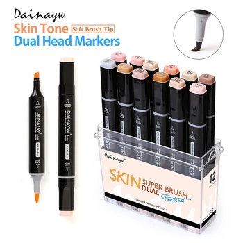 

12 Colors Skin Tones Soft Brush Markers Set Alcohol Based Sketch Marker Pen For Manga Professional Drawing Art Supplies