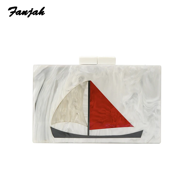

Solid White Boat Shape Acrylic Clutch Bags Women Shoulder Bag Ladies Small Bag Purse Chain Handbag Messenger Acrylic Clutch Bag