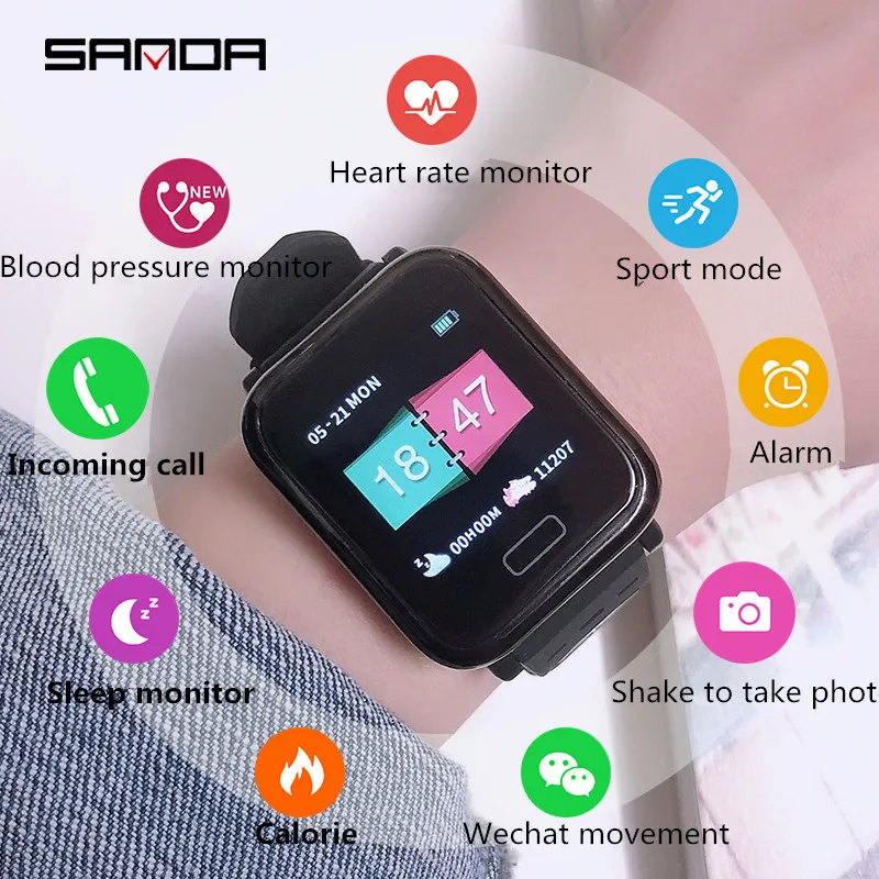 SANDA умные часы с большим экраном для Android IOS iPhone Inteligente мужские спортивные женские