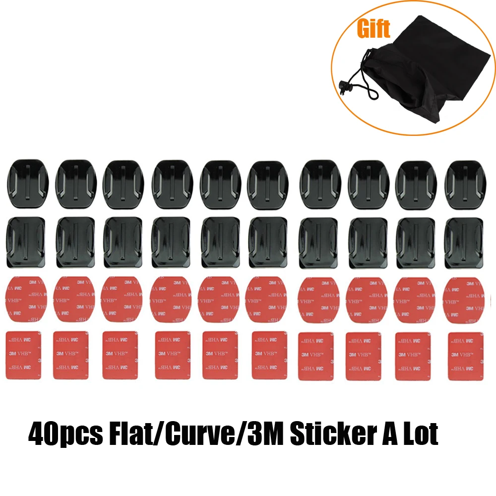 

sticker 10X Curved 10X Flat Adhesive Mount 40pcs set surface fixed 3M VHB for GoPro 4 5 6 7 XiaoYi 4k SJCAM SJ4000 Accessories
