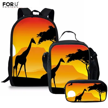 

FORUDESIGNS 3Pcs/Set School Bags African Animal Elephant Sunset Kids Schoolbag Backpack Children Bags Kids School Bag For Teens