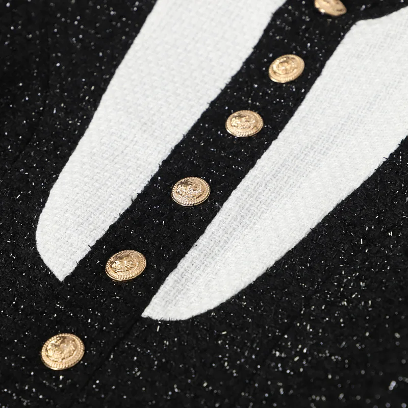 Европейское подиумное Платье женское осеннее черное винтажное однобортное короткое платье трапециевидной формы с коротким рукавом из перьев в стиле пэчворк