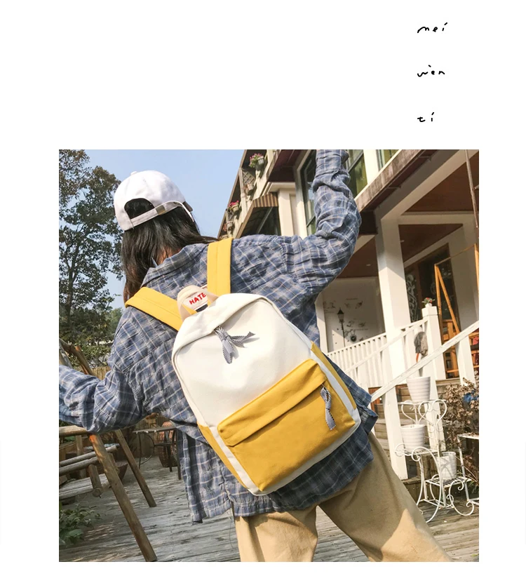 Menghuo New Women Canvas Backpacks Preppy Style Patchwork School Bags for Teenagers Girls Laptop Backpack Travel Bag Mochilas_13