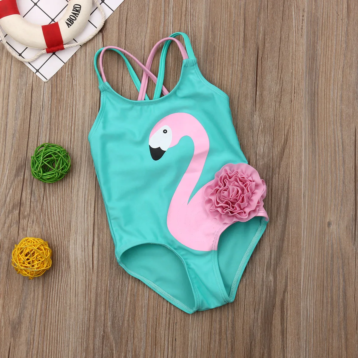 Одежда для маленьких девочек, купальник-бикини с фламинго, пляжная одежда, купальный костюм