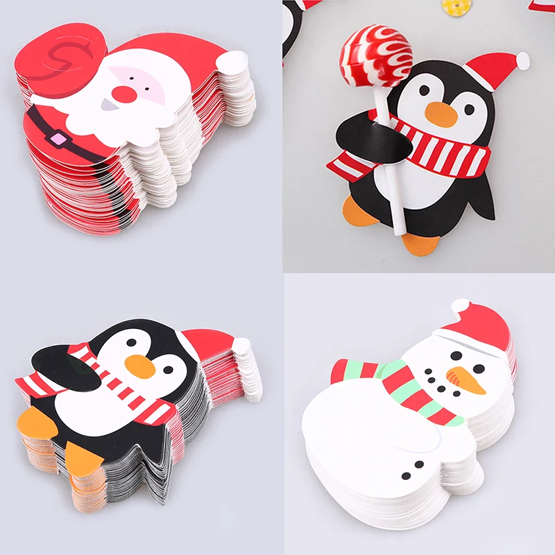 

WHISM 50pcs Lollipop Paper Card Decoration Penguin Santa Claus Birthday Xmas Party Favors Decor Kid's Christmas Candy Gifts