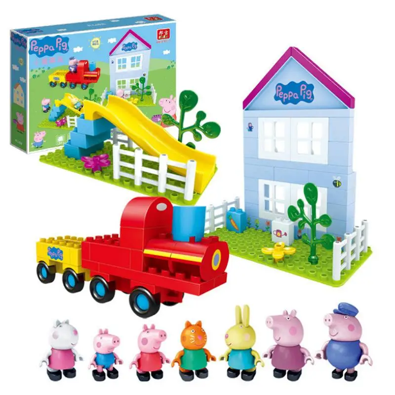 

NEW Genuine Peppa Pig go for an outing Construction Set 60 Pieces 7 doll deluxe play set high quality free shipping kids toy