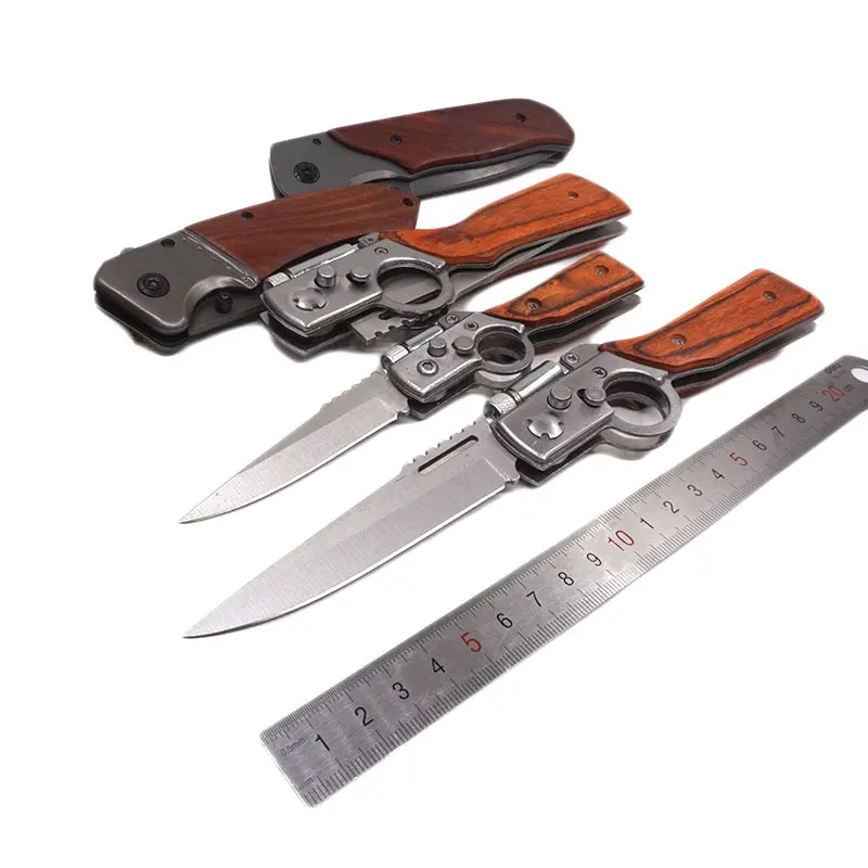 AK47 Gun Shaped Pocket Tactical Brown Folding Knives Wood Handle