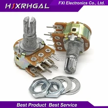 5PCS 10K ohm WH148 B10K 6pin 10K Potentiometer 15mm Shaft With Nuts And Washers Hot