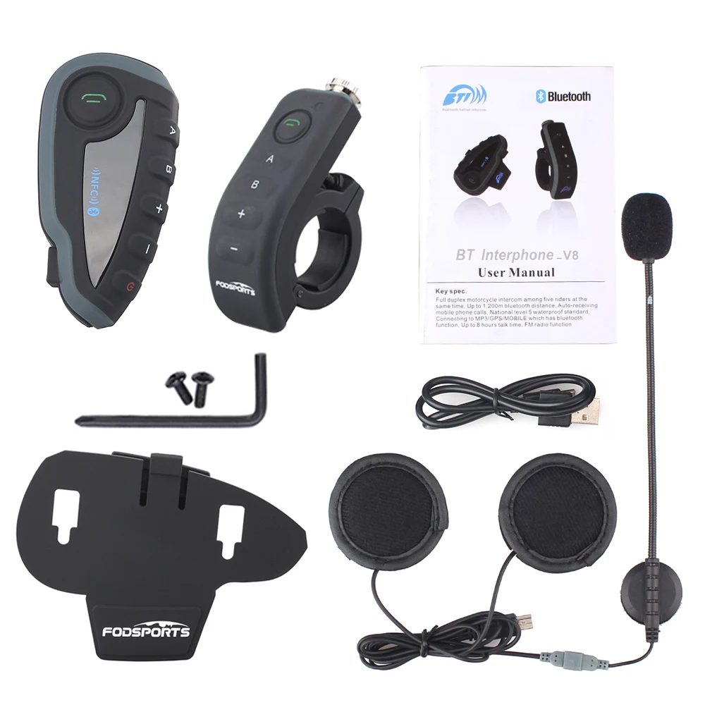 Fodsports V8 Pro Интерком BT переговорный мото rcycle шлем Bluetooth гарнитура Интерком Intercomunicador moto с FM NFC