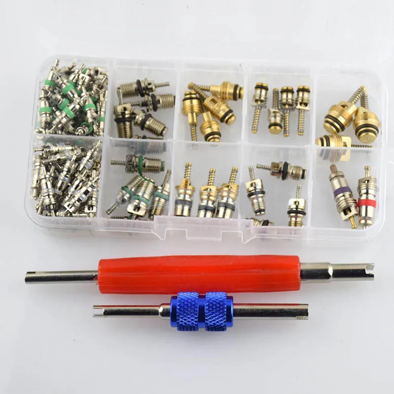 

100 Pcs/Box HVAC R134A/R12 A/C Air Schrader Valve Core & Remover Tool Kit 1/4