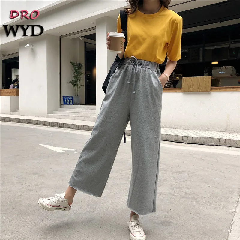 Wide Leg Pants Women Autumn New Pants Ankle Length High Waist Thin Female Loose Solid Color One Size Casual Pant Trouser DROWYD