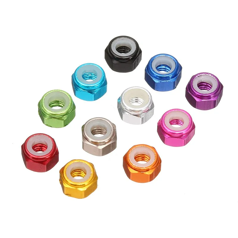 

10Pcs/Set M3AN1 M3 Self-locking Nylon Aluminum Alloy Nut Multi-color Nuts for FPV RC Red Purple Silver Royal Gold Pink Green