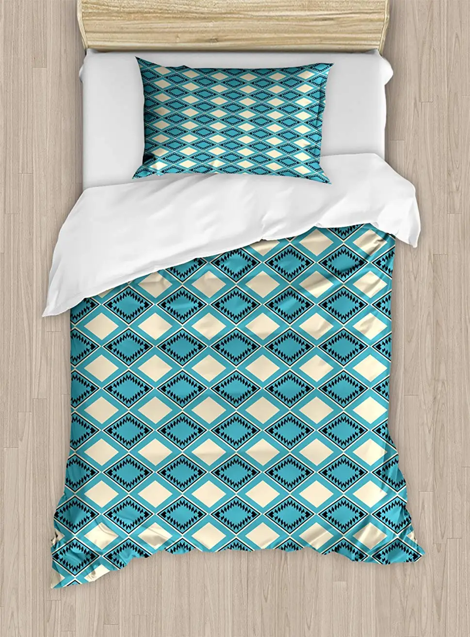 

Geometric Duvet Cover Set Twin Size Rectangle Shapes Abstract Retro Pattern Ornate Geometric Element Bedding Set Pillow