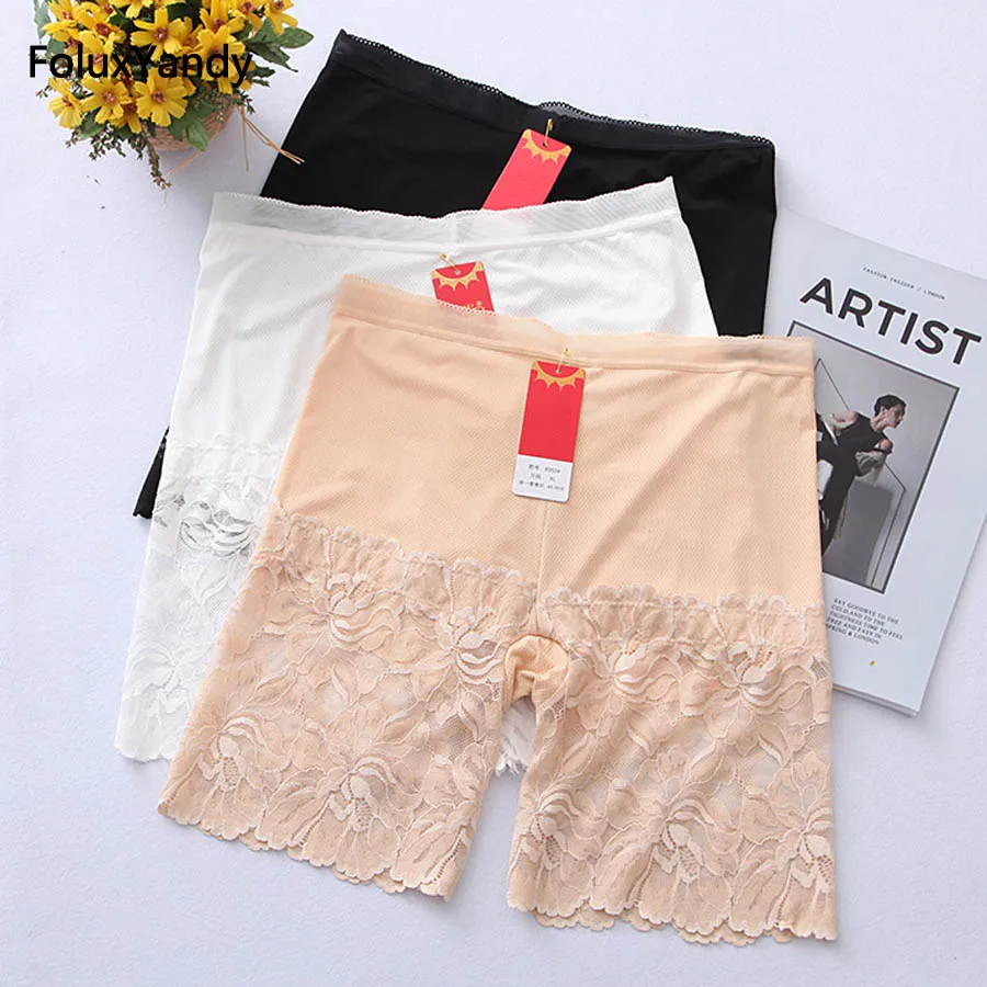 

Plus Size Women Safety Short Pants Casual Lace Shorts Slim Stretched Skinny Safety Shorts Khaki Black White RUKK03
