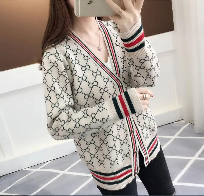 

New Autumn Sweaters women 2019 female striped tops geometric Sweater Patchwork Knitted Cardigans Sweaters casual loose S M L XL