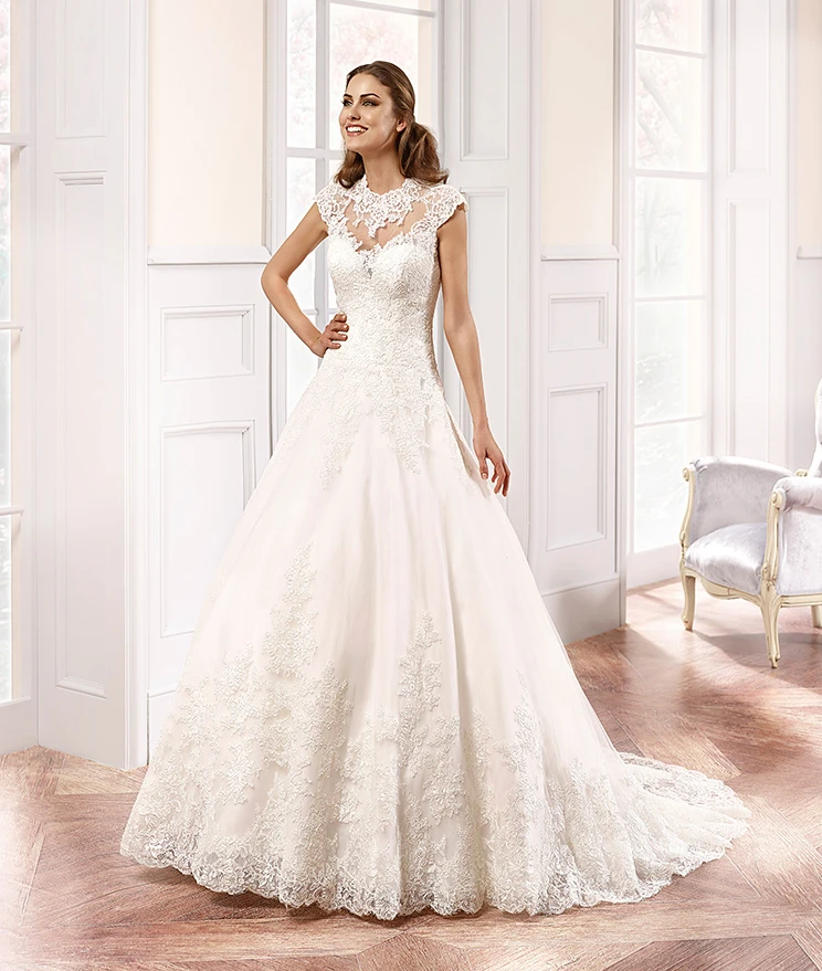 Высокая шея линии Винтаж кружева платье vestido de noiva Кепки рукавом свадебное платье без рукавов Часовня Поезд для матери невесты платья