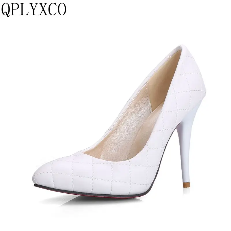 

QPLYXCO 2017 New Size 31-43 Fashion Women Black white Colors Sexy High Heels Shoes Pointed Toe Ladies Wedding Party Shoes 3610