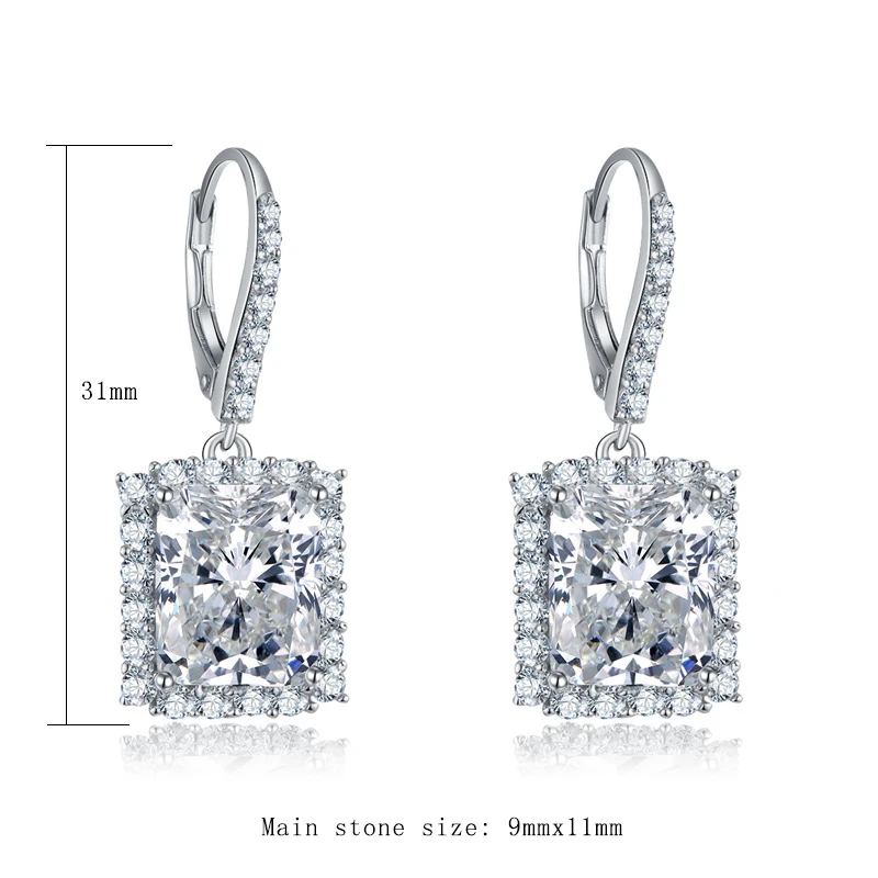 LESF 925 серебряные серьги для женщин 8 ct квадратный кубический цирконий Свадебные серьги Модные Ювелирные изделия Подарки