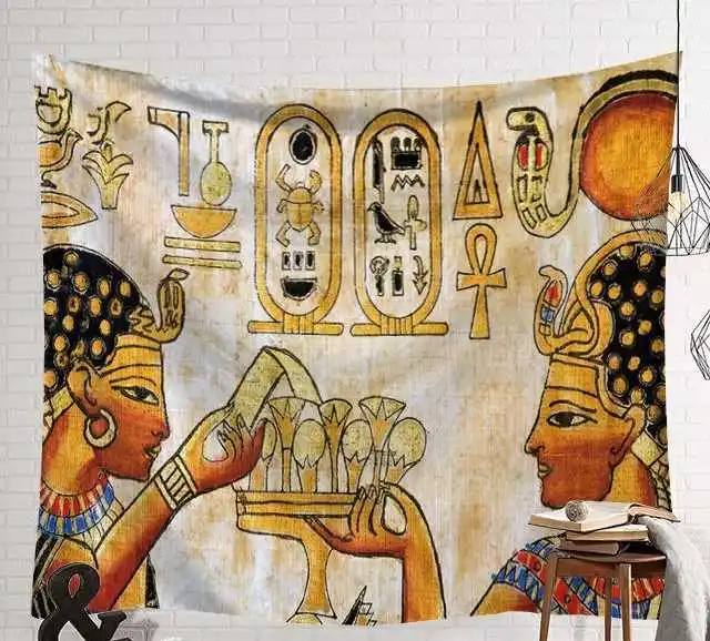 1 CAMMITEVER Egypt King Queen Mural Painting Tapestry Sandy Cloth Photo Print Real Effect Like Wall Hanging Art Customize - Цвет: 1