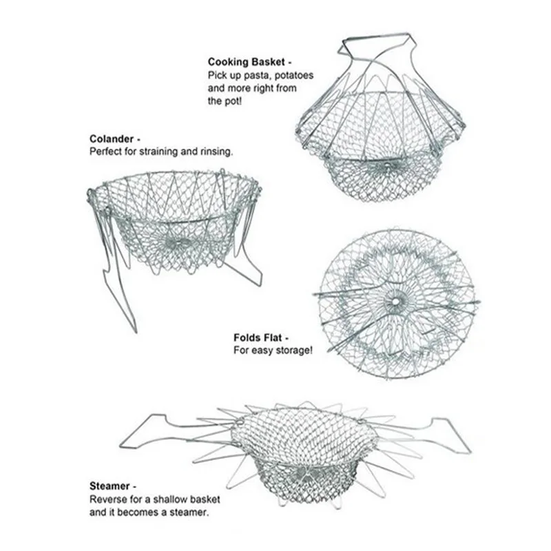 Складная корзина шеф-повара из нержавеющей стали, промывка паром, деформация, французский сетчатый фильтр, корзина для фруктов, специальные инструменты, кухонный гаджет