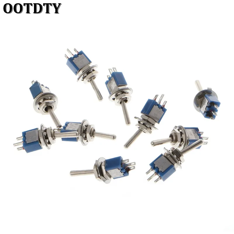 OOTDTY 10 шт. 250 В/1 5 А 125 В/3 SPDT 3-контактный вкл./вкл. 2 позиции мини-тумблер синий |