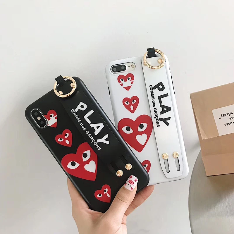 

New CDG Play Comme des Garcons Wrist support soft cover case for iphone 6 plus 7 7plus 8 8plus X XR XS MAX phone holder coque