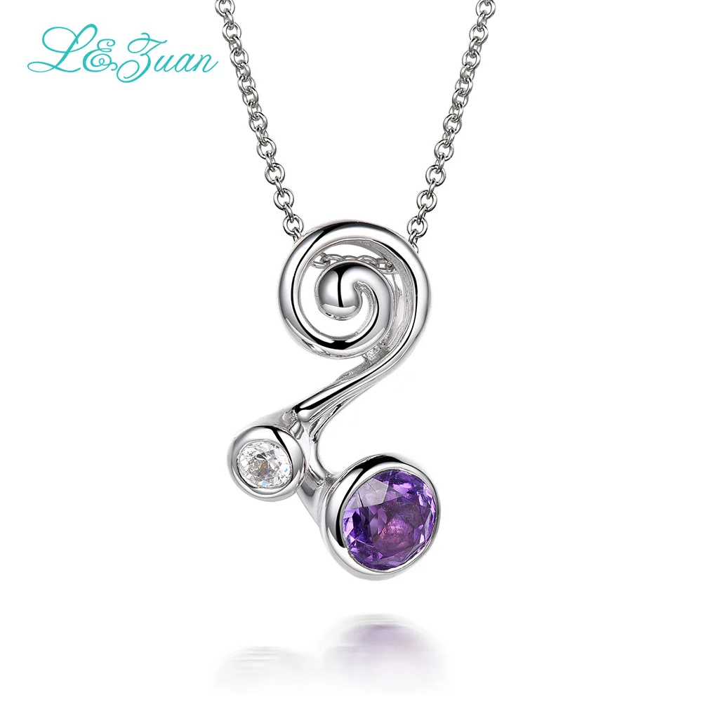 L& Цзуань 925 пробы серебро натуральный 0.96ct аметист кулон для женщин ожерелье с фиолетовым камнем белого золота цирконами ювелирные украшения - Цвет камня: Фиолетовый