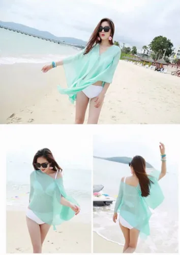 Bikini Cover Up Sexy Summer UK Chiffon Beach Solid Women Swimwear Dress