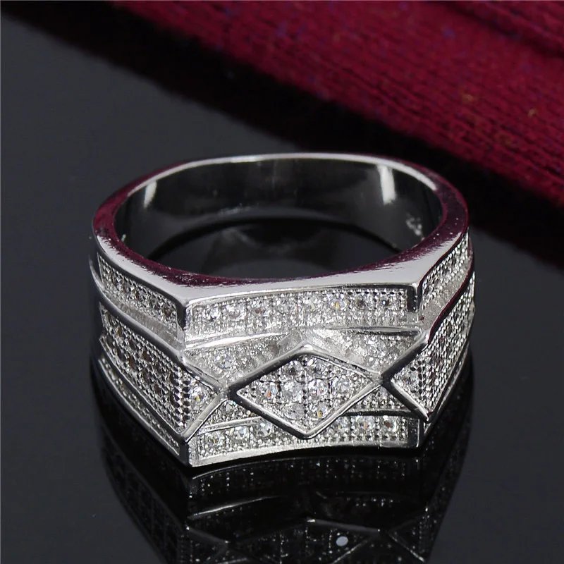 

SHUANGR Christmas Gift One Piece Promotion Silver Ring Color for Men Cubic Zirconia Fashion Male Ring