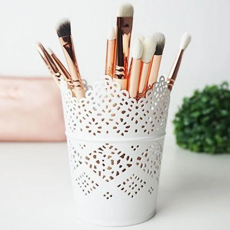 

2pcs Lace Hollow Barrel Flower Pots Desktop Decoration Storage Make Up Brush Holder Candle Holder Store