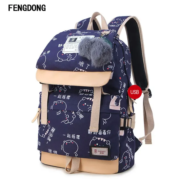 Fengdong Lightweight Canvas Bookbags Water Resistant School Backpacks