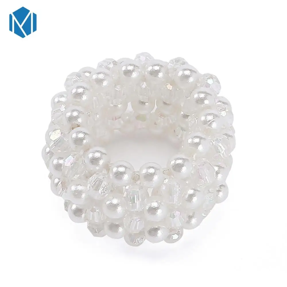 pearl rhinestone 1 шт., модное жемчужное кольцо для волос для девочек, бусины "галстук", эластичные резинки для волос, Корейская резинка для волос, головной убор для волос - Цвет: pearl rhinestone