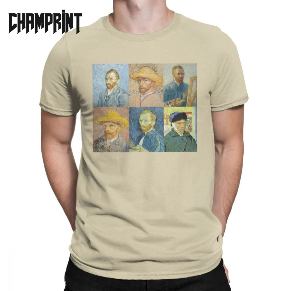 

Men's T-Shirts Vincent Van Gogh Self Vintage Pure Cotton Tees Short Sleeve Portrait Pop Culture Sunflowers Art T Shirt Plus Size