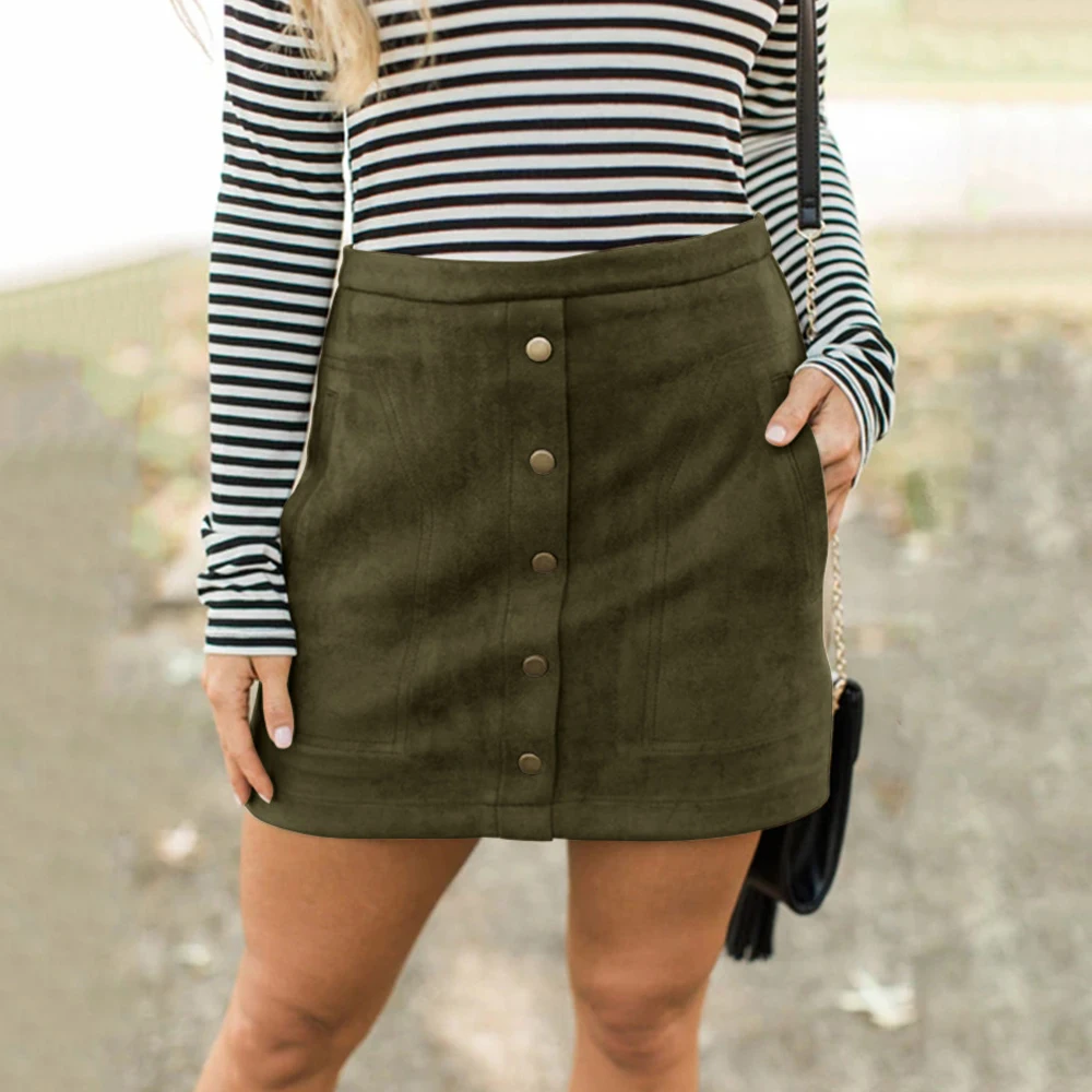 

2019 spring new skirt sexy suede button slim skirt skirt street hipster short skirt